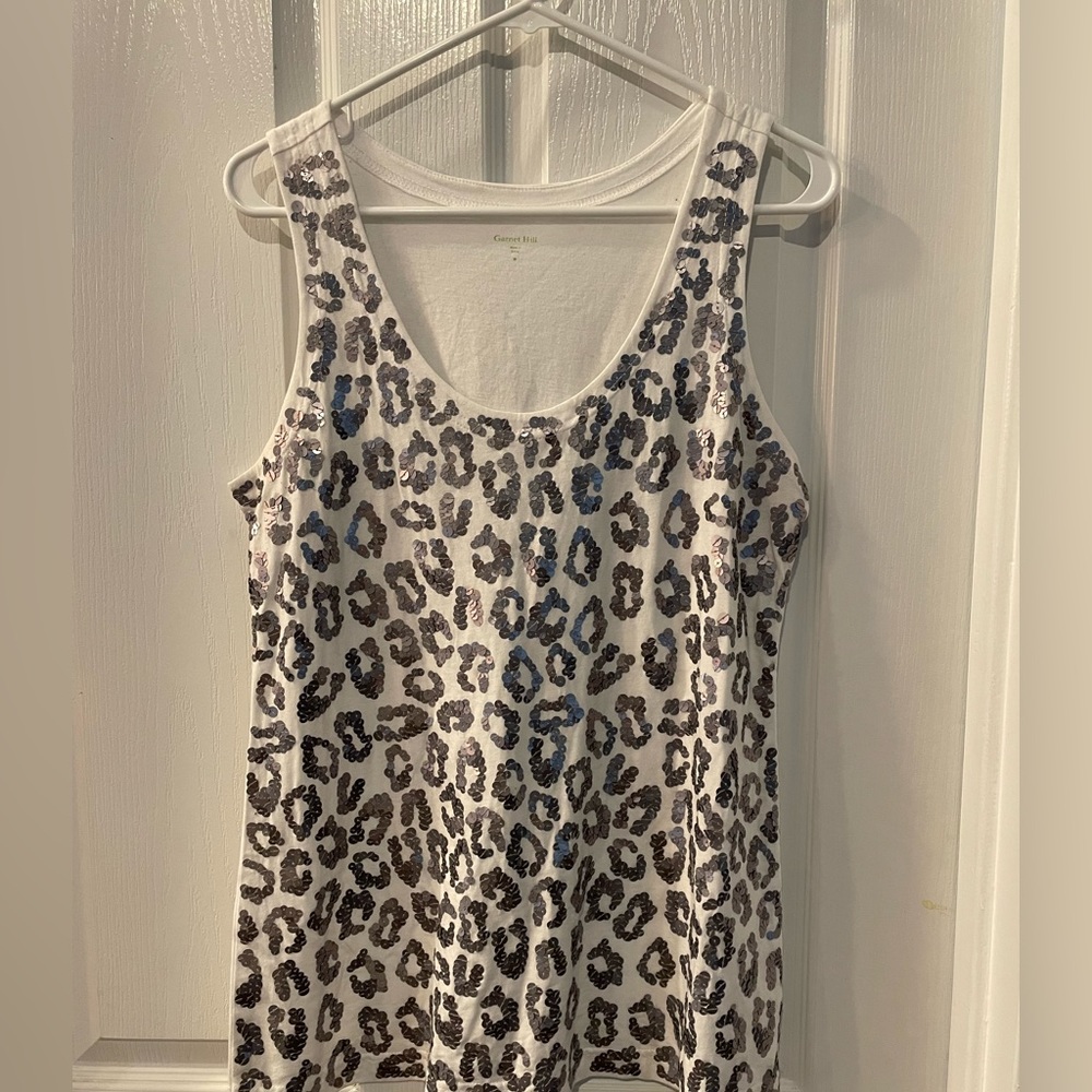 Garnet Hill; Tank Top with silver sequins in animal print design. size M